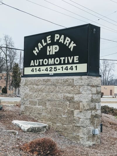 Hale Park Automotive shop building and monument sign in Hales Corners, WI